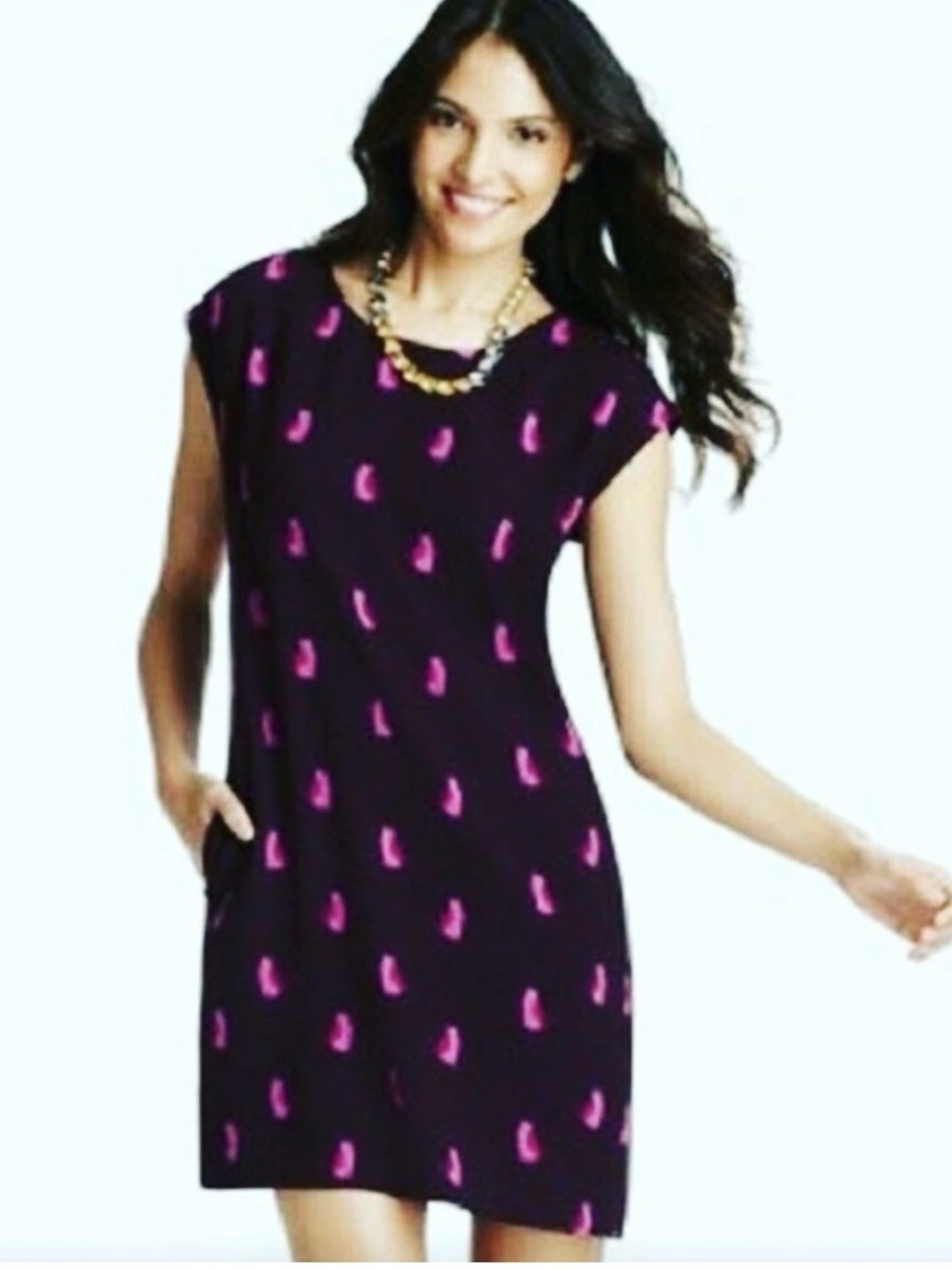 Purple Shift Dress with PINK CAT Print - Women's Casual Dress